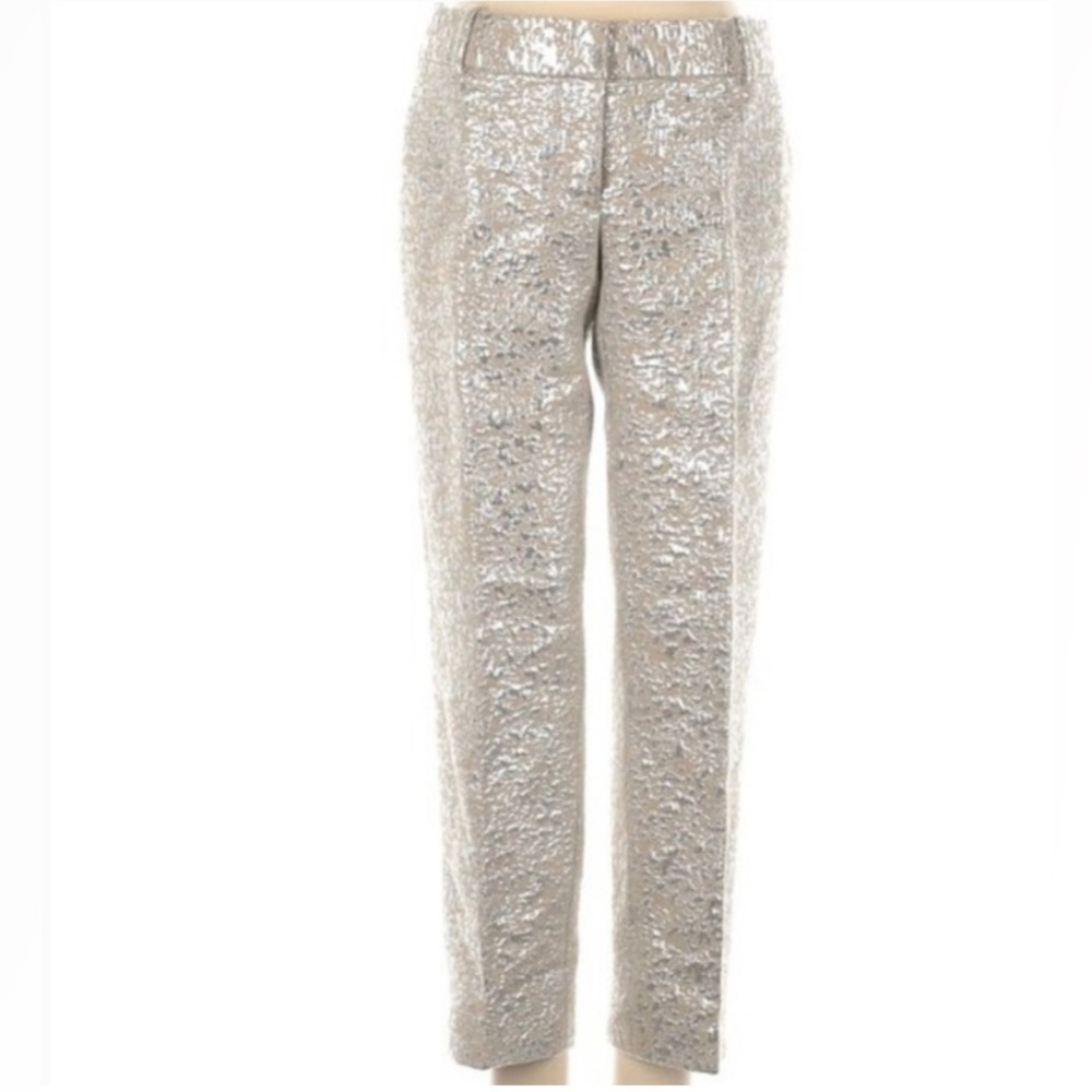J. Crew Maddie Textured Brocade Silver Metallic Slim Ankle Pants Size 00.